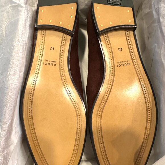 Gucci Jordaan Horsebit Bit Suede Slip On Loafers Flat Shoes Chocolate - Picture 14 of 16